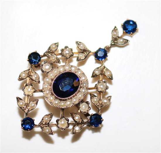 15ct gold sapphire and seed pearl pendant